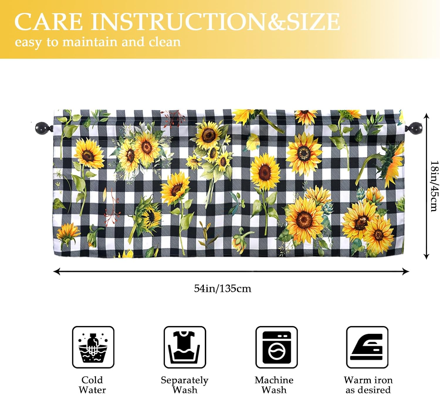 Sunflower Valances 54 W x 18 L Kitchen Curtains with Rod Pocket