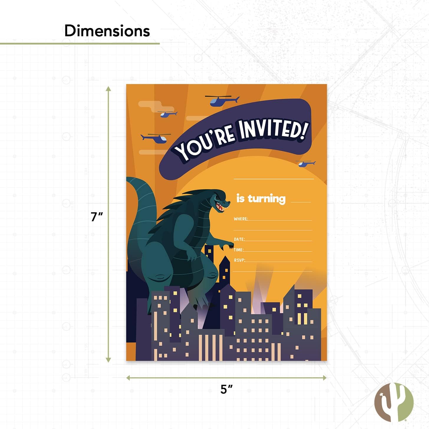 Coastal Palm Godzilla Birthday Invites with Envelopes 25 Count