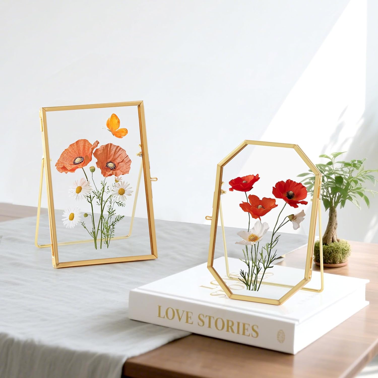 Himitimi 2 Pcs 4x6 Inch Gold Flower Frame Decor