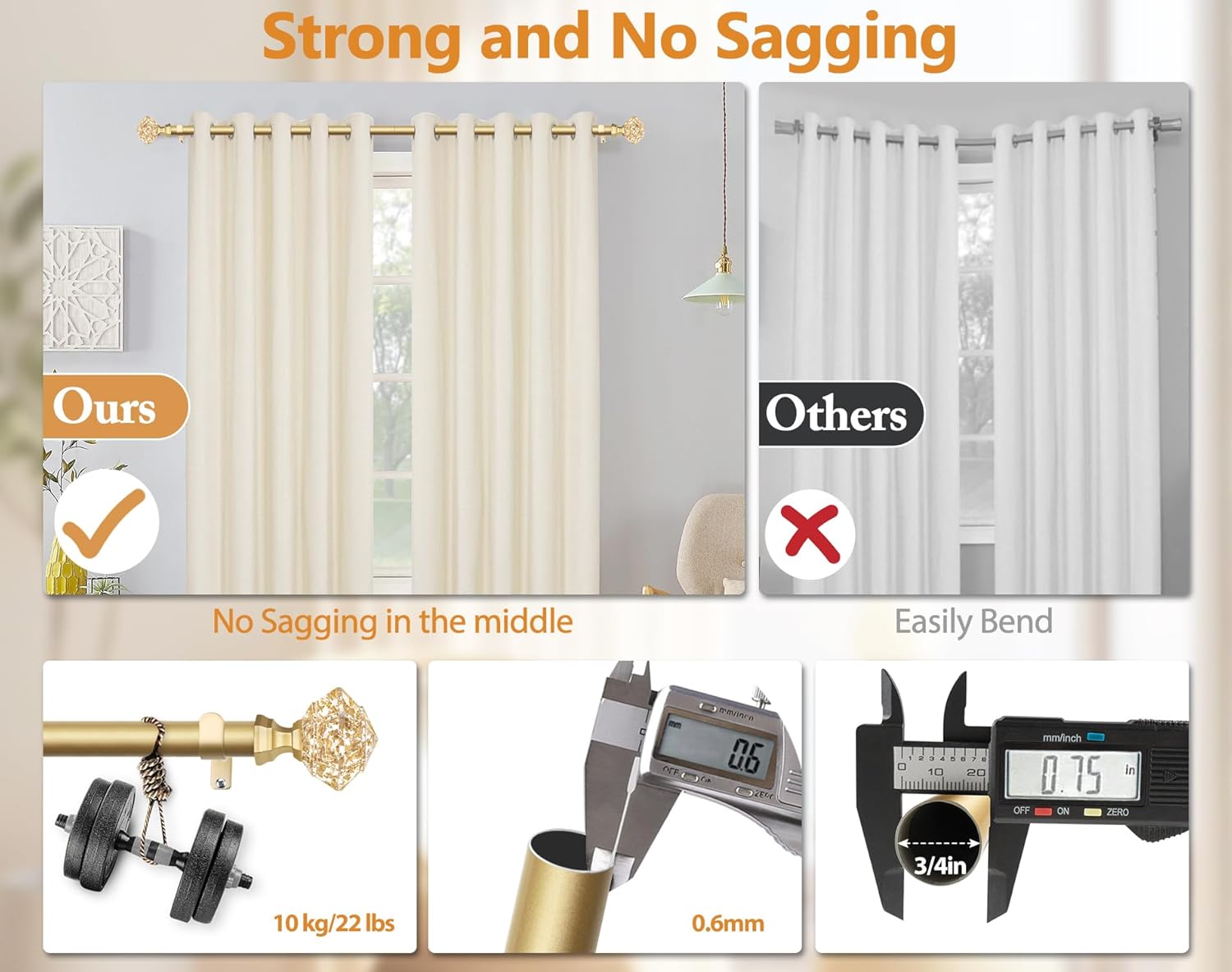TONIAL Telescoping Curtain Rods 32-58 Inch Luxury Gold