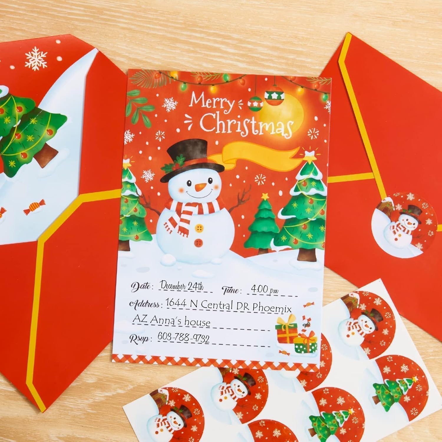 WERNNSAI 24 Pack Christmas Party Invitations with Envelopes and Stickers