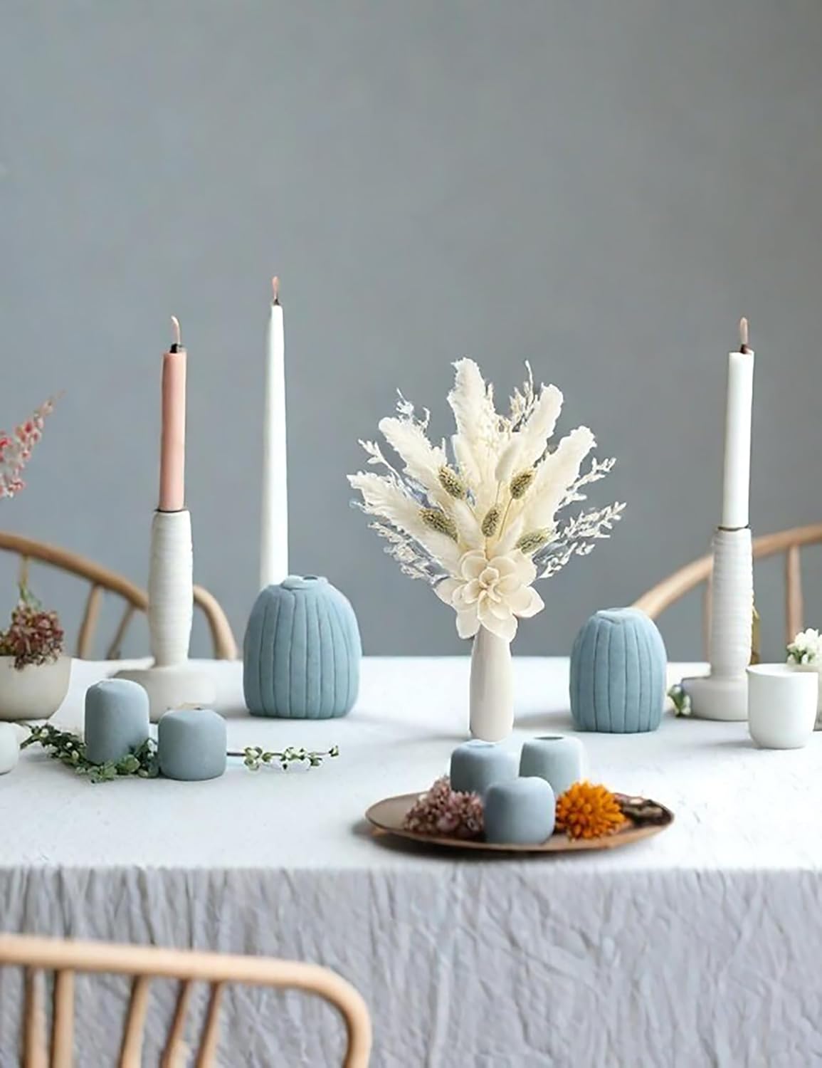 Dried Flower Bouquet with Ceramic Vase Set