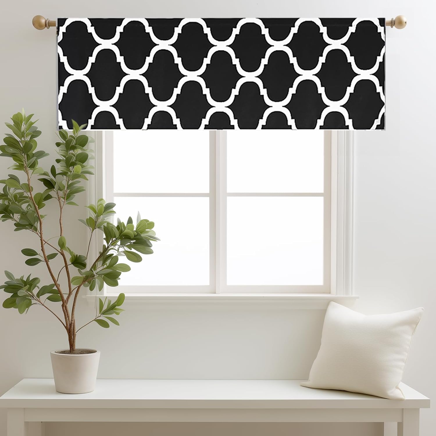 Melodieux Moroccan Print Curtain Valance 52x18 Black 1 Panel