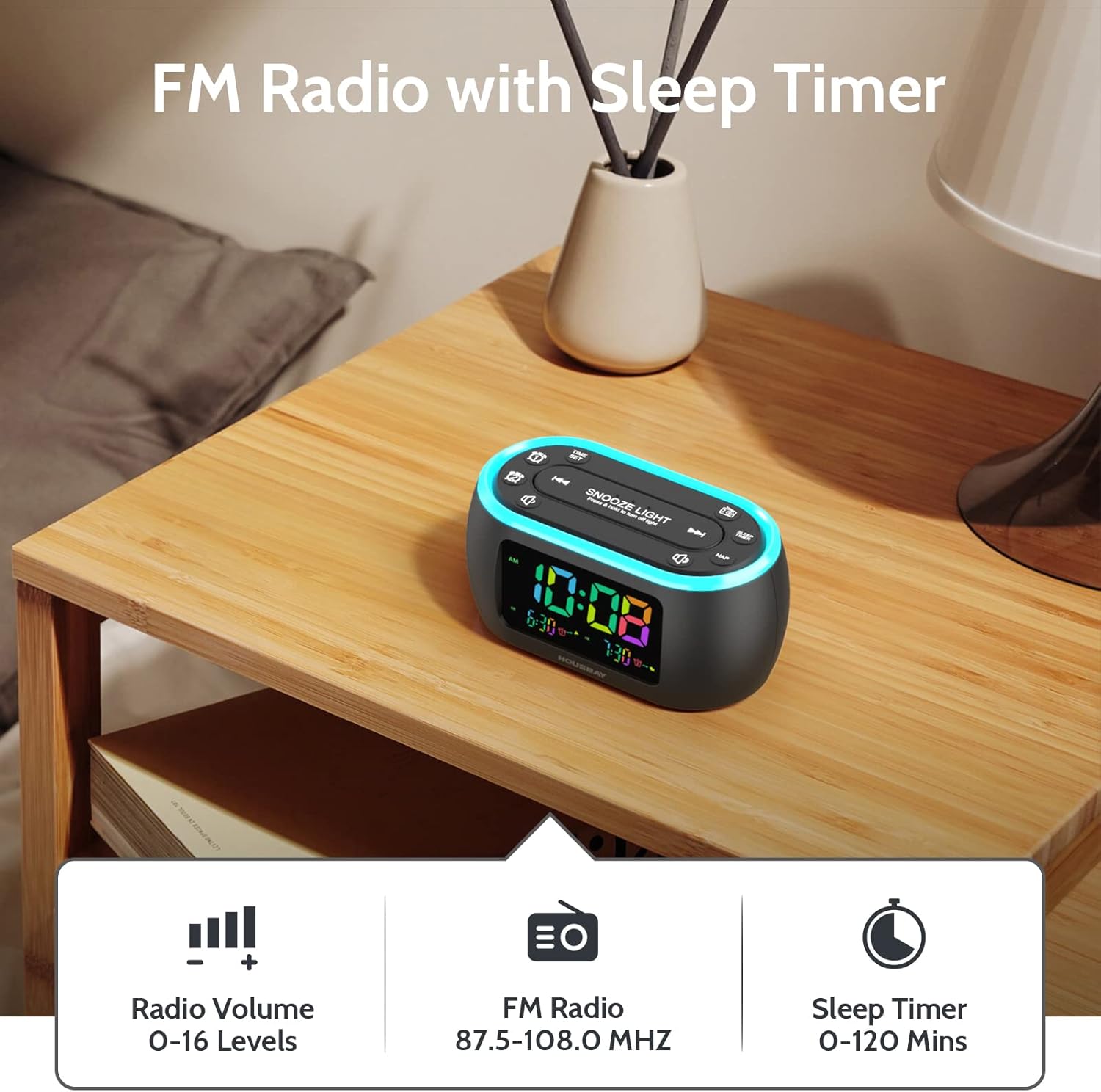 HOUSBAY 3 in 1 Alarm Clock for Bedrooms - Clock Radio Night Light