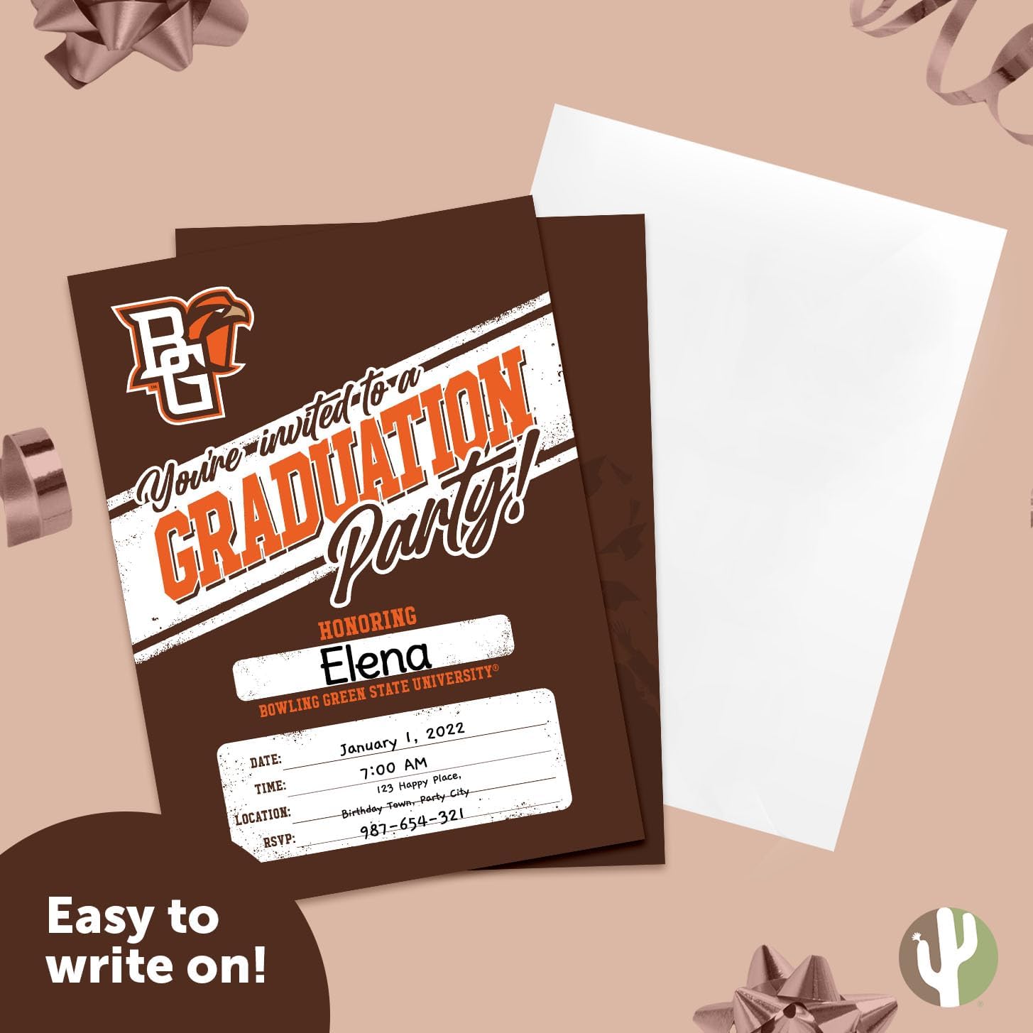 Desert Cactus BGSU Graduation Party Invitations 5x7 10 Count With Envelopes
