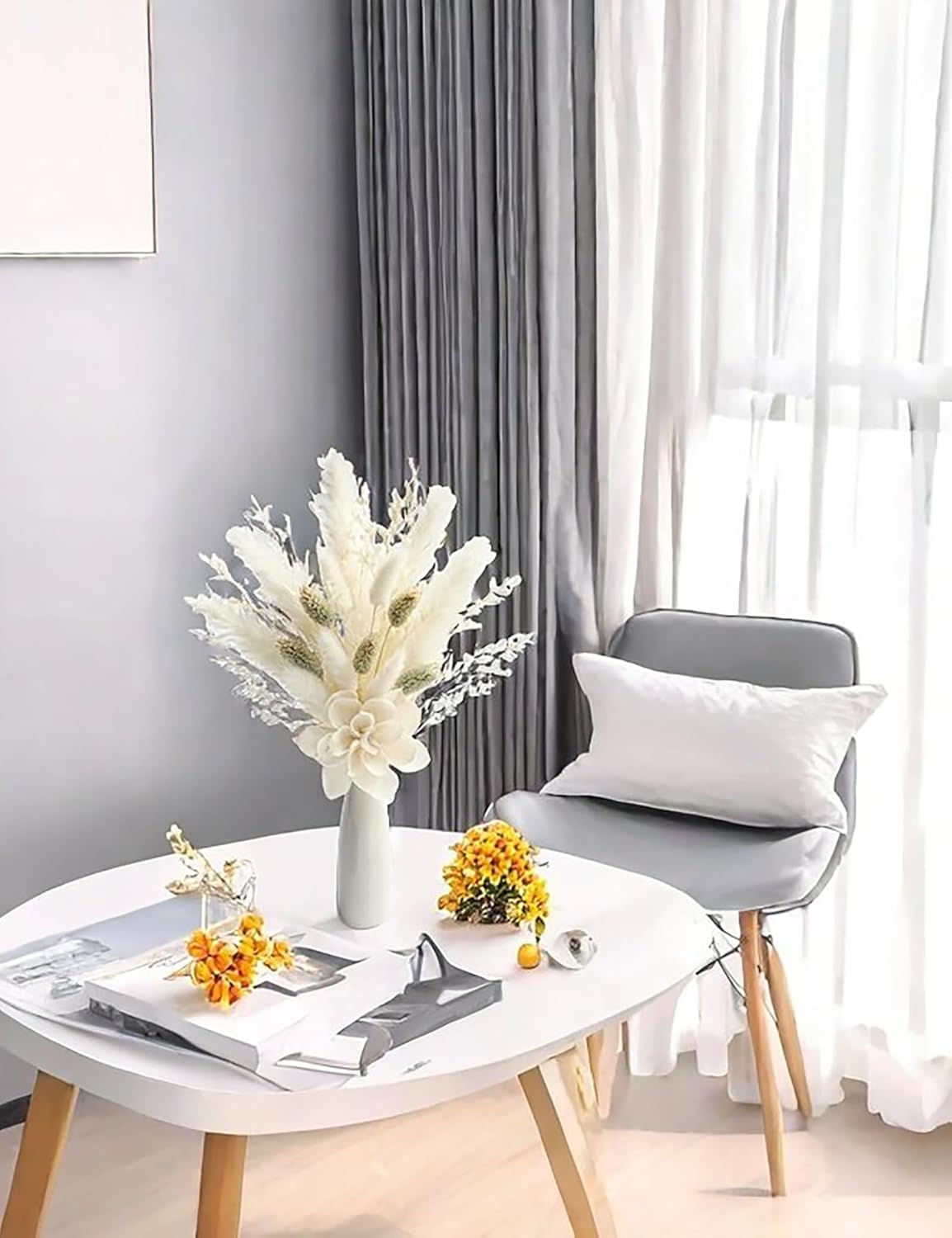 Dried Flower Bouquet with Ceramic Vase Set