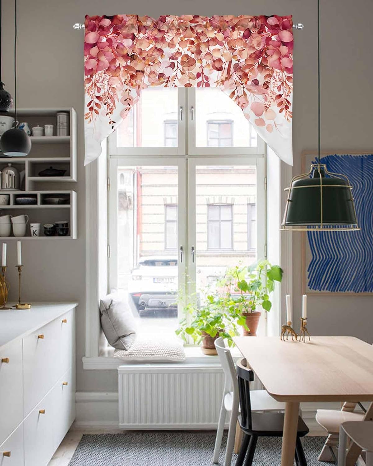 Red Eucalyptus Leaves Swag Valance for Kitchen Window