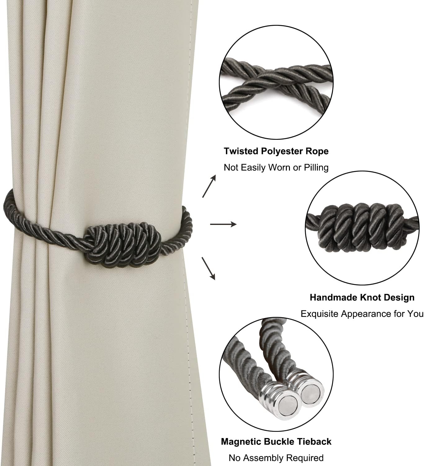 BEL AVENIR Magnetic Curtain Holdbacks 2 Pack