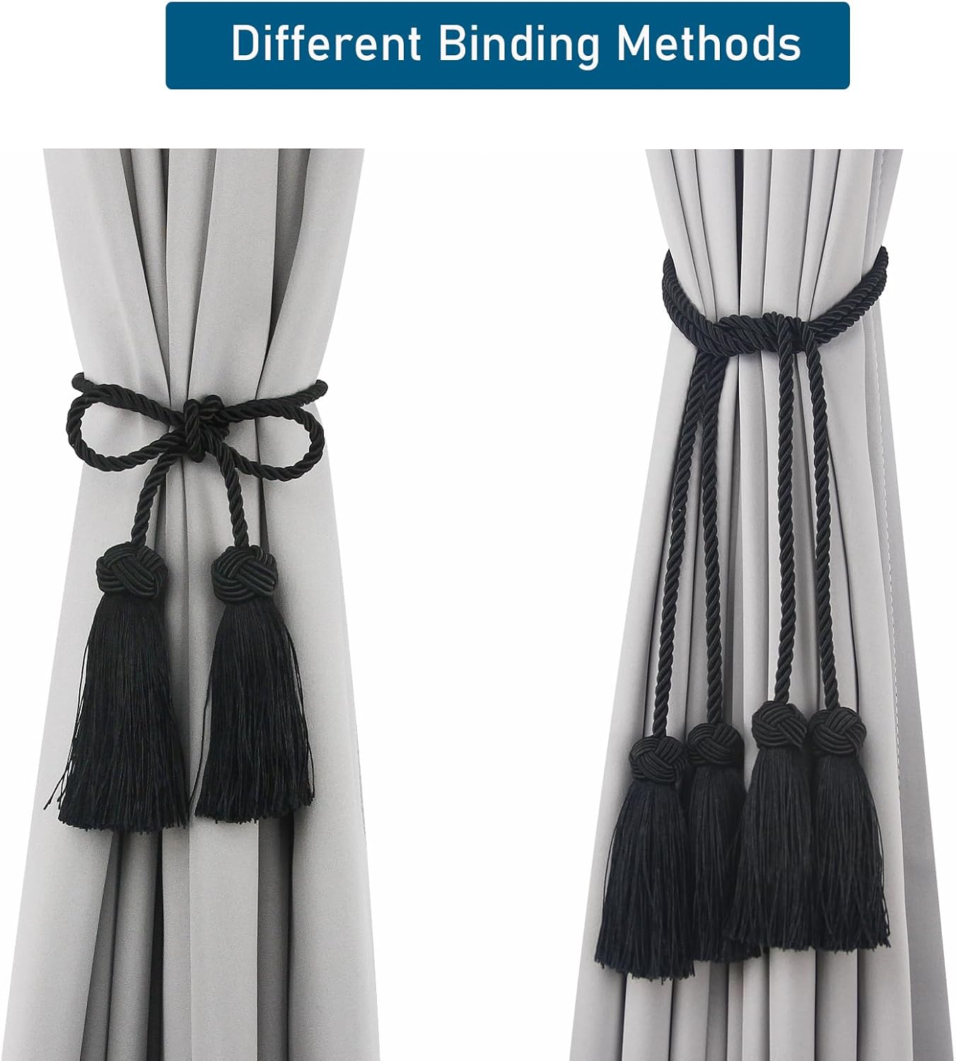Porlau Black Tassel Curtain Tiebacks 2pack