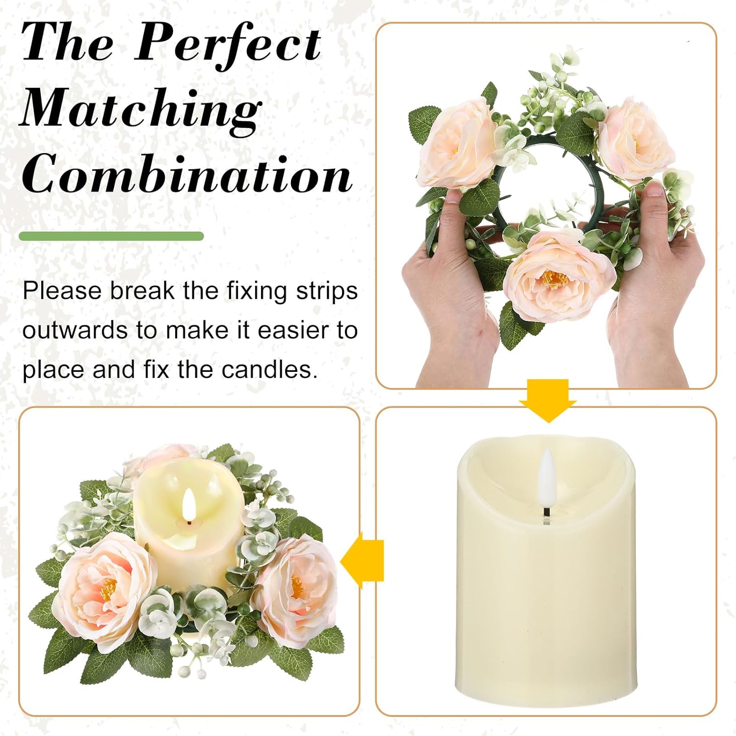 Yunlly 16 Piece Rose Candle Holder Set with LED Candles