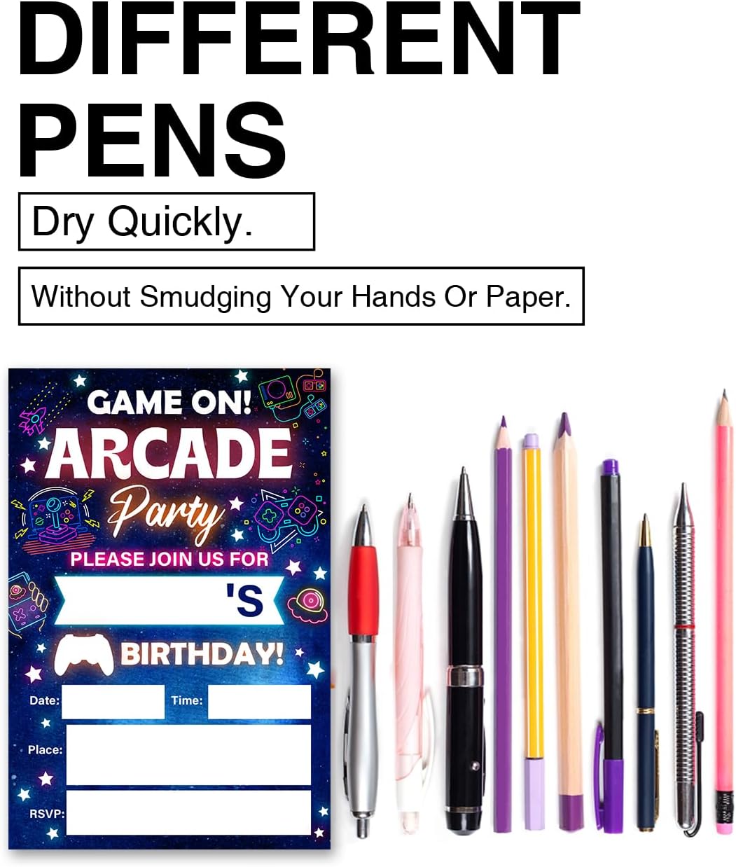 VAHATAN Arcade Party Birthday Invitations 20 Pack with Envelopes