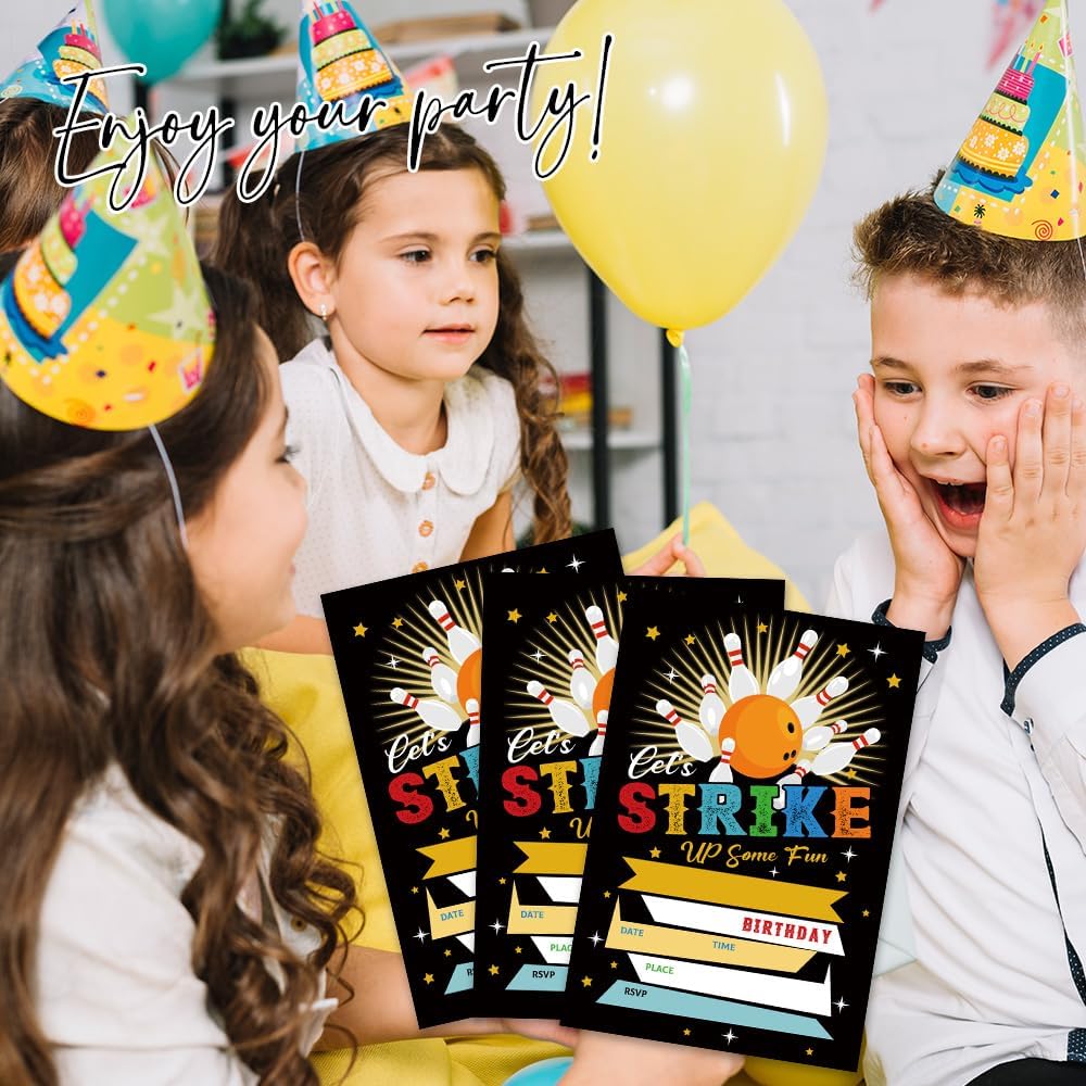 Glitter Bowling Ball Birthday Invitation Cards 4x6 Double Sided