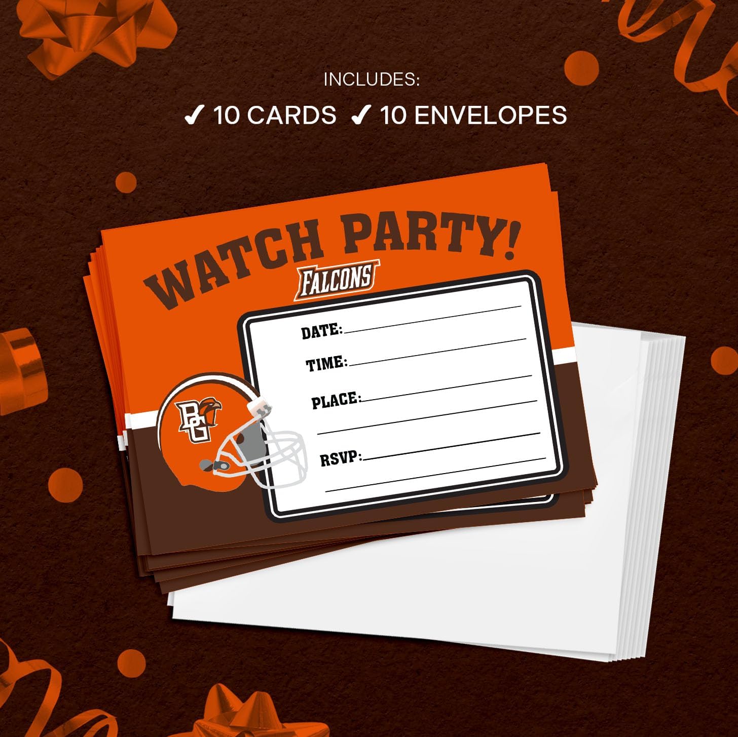 Desert Cactus BGSU Falcons 5x7 Party Invites 10 Count With Envelopes