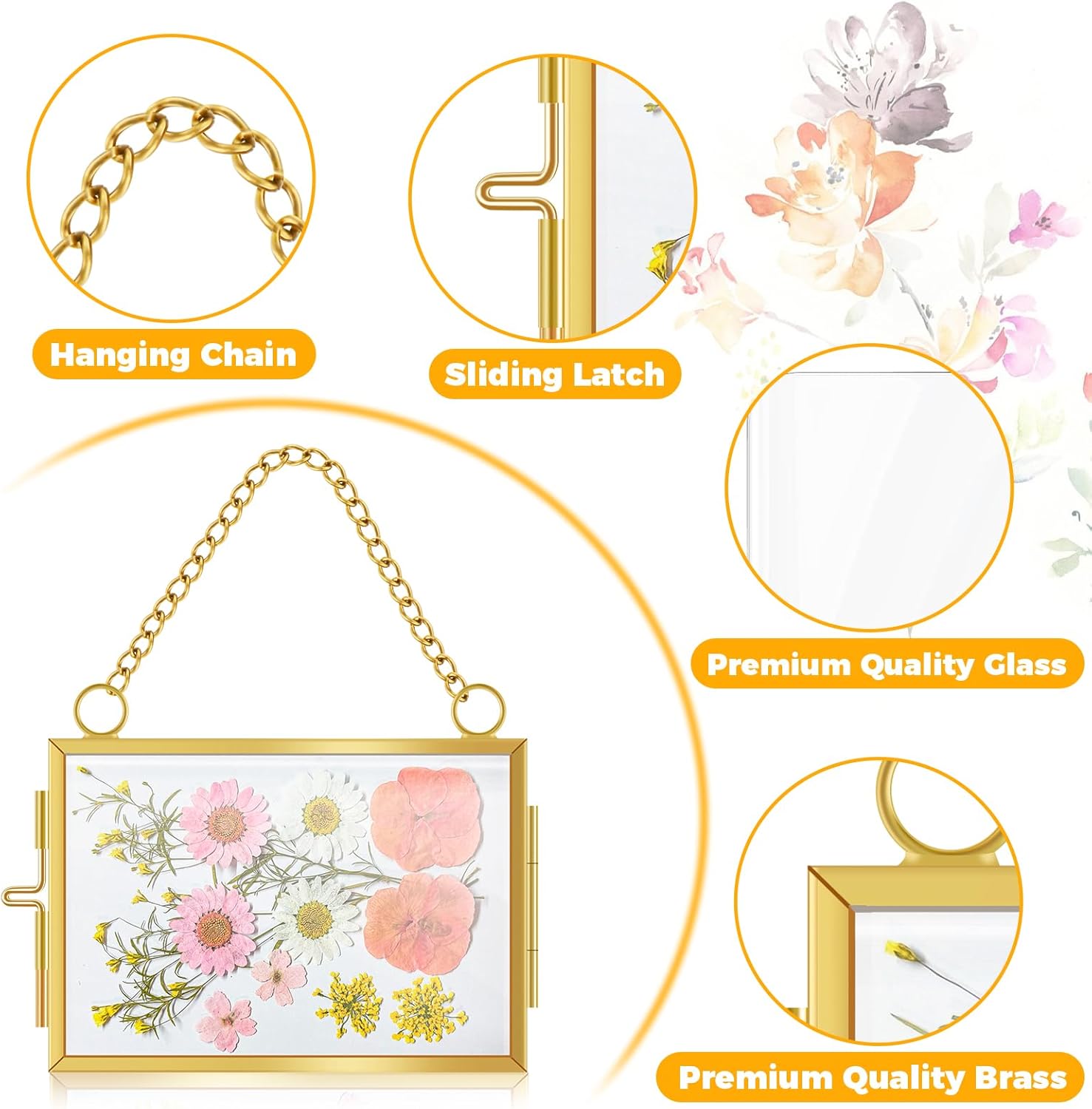 4 Pcs Hanging Pressed Flower Frames with Metal Chain