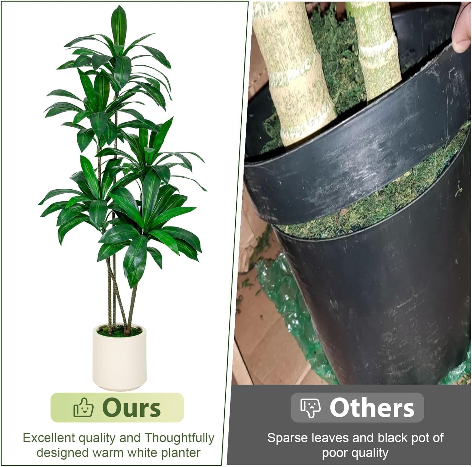 VIVATREES 6FT Artificial Dracaena Tree with White Planter