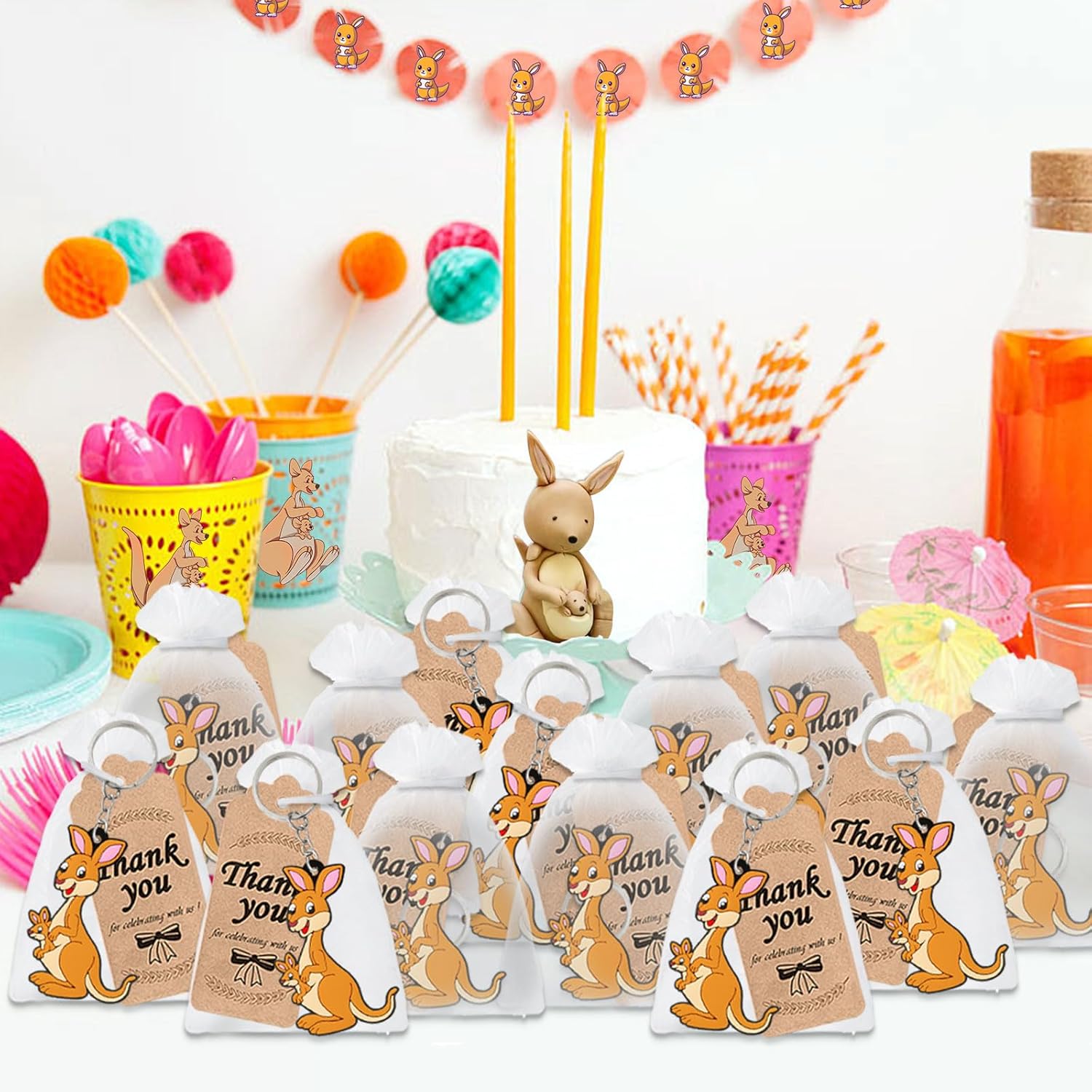 24 Pack Kangaroo Keychains for Safari Animal Themed Party Favors