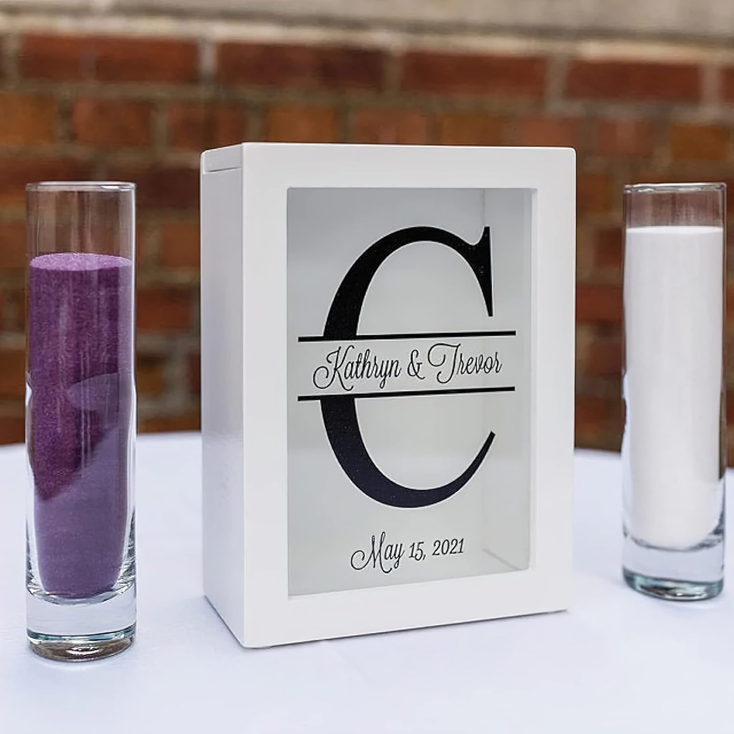 Personalized White Shadow Box Frame for Unity Sand Ceremony
