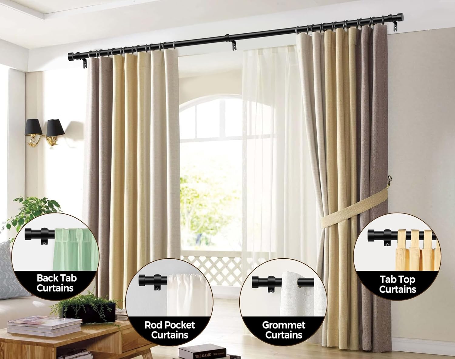 Kamanina Black Curtain Rod 32-144 Inch Heavy Duty Single Rod