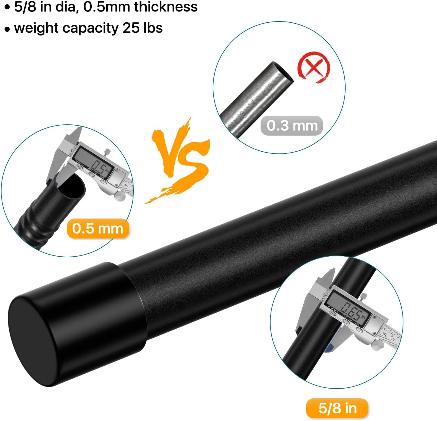 Black Curtain Rod 2 Pack 28-48 Inch Adjustable Metal Rod Set
