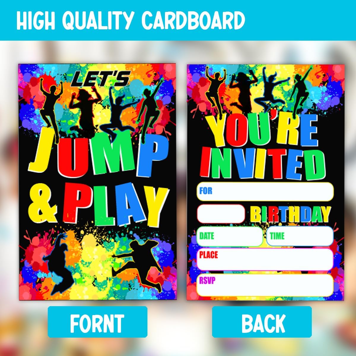 Trampoline Jump Birthday Party Invitations Set