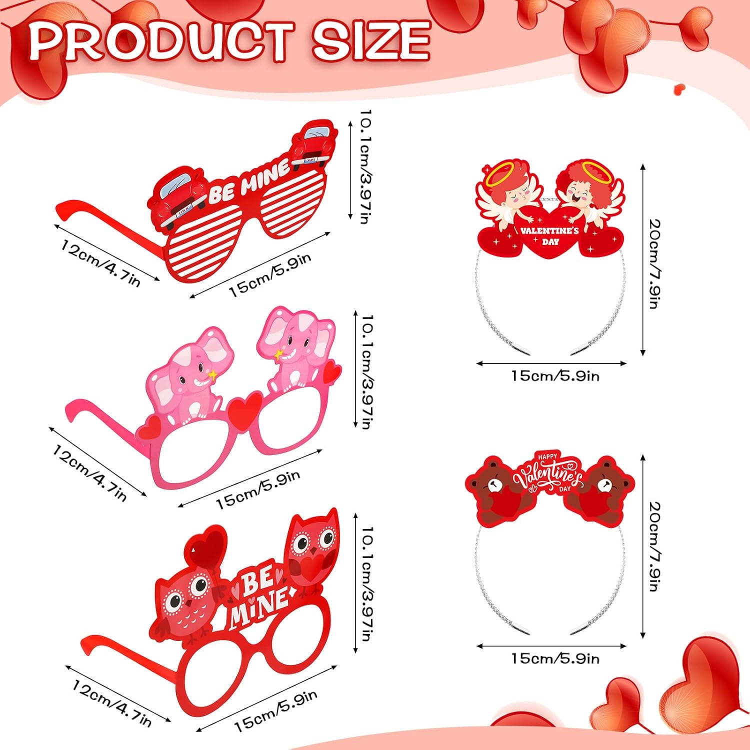 Kingdder 18 Pcs Valentines Day Headband and Glasses Set