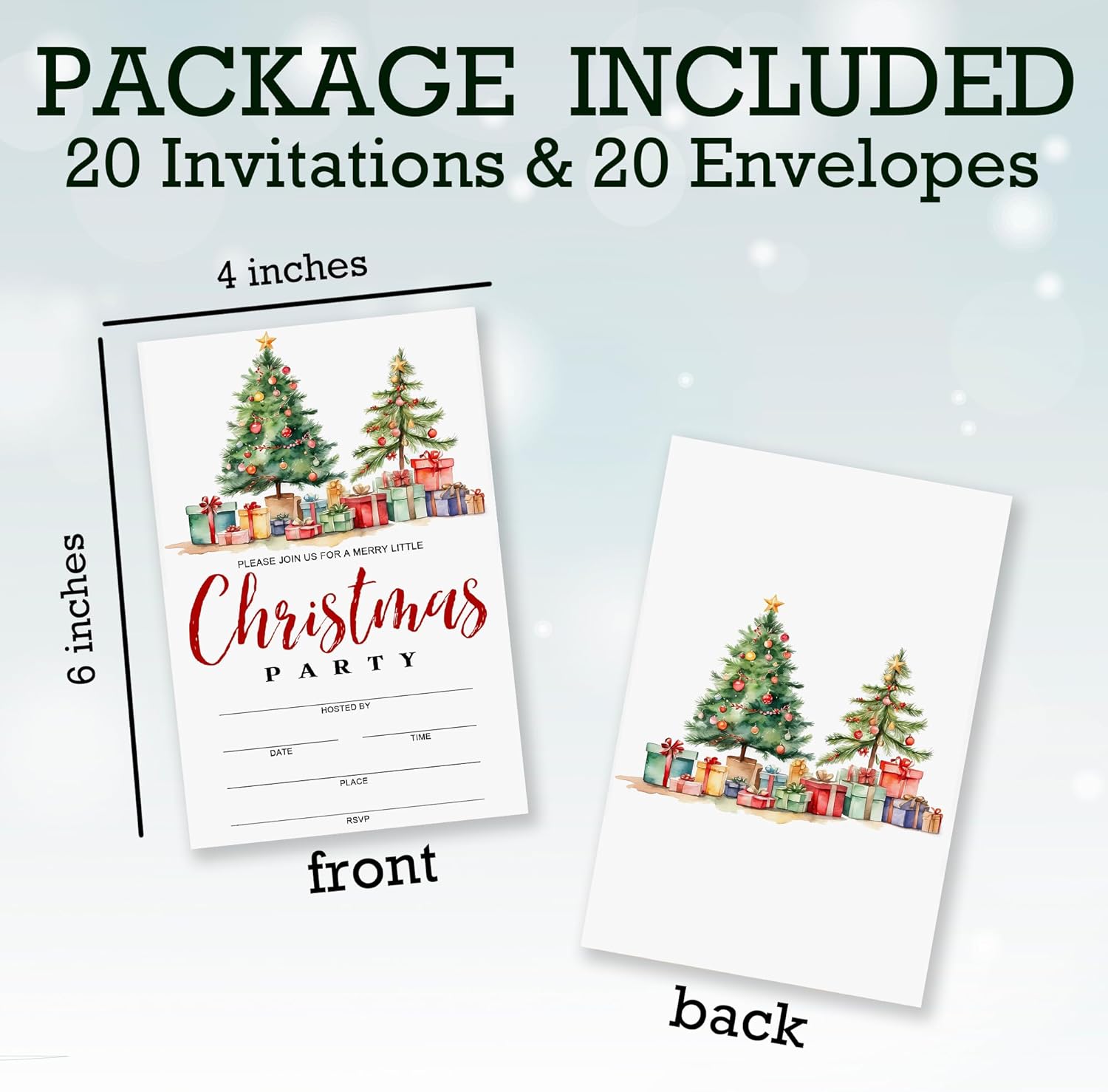 20 Double Sided Christmas Party Invitations With Envelopes