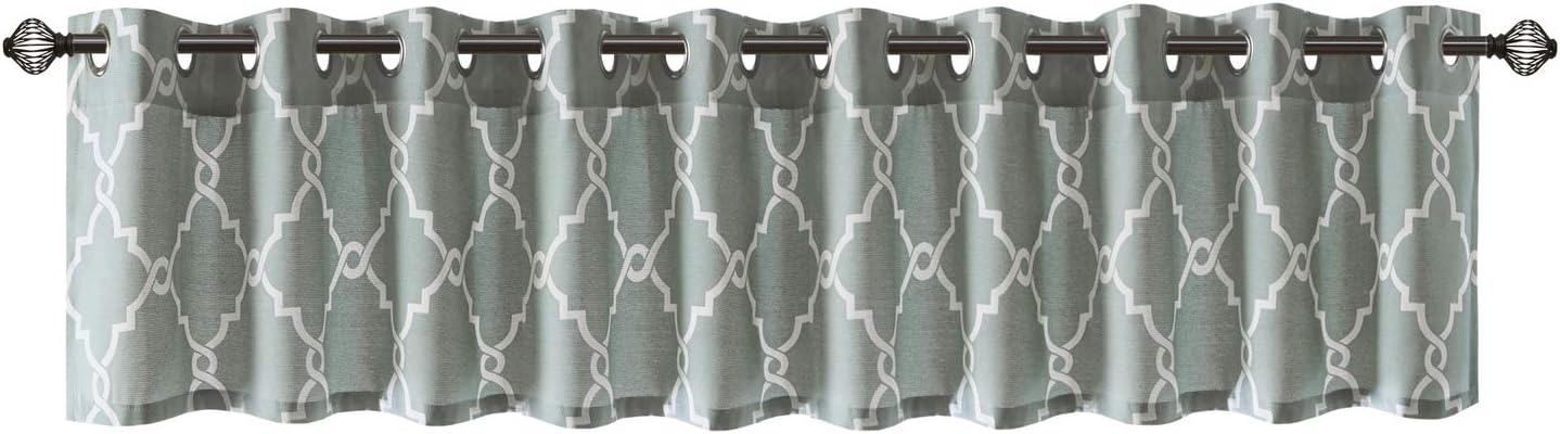 Madison Park Saratoga Fretwork Print Valance Swags 50x18 Seafoam White