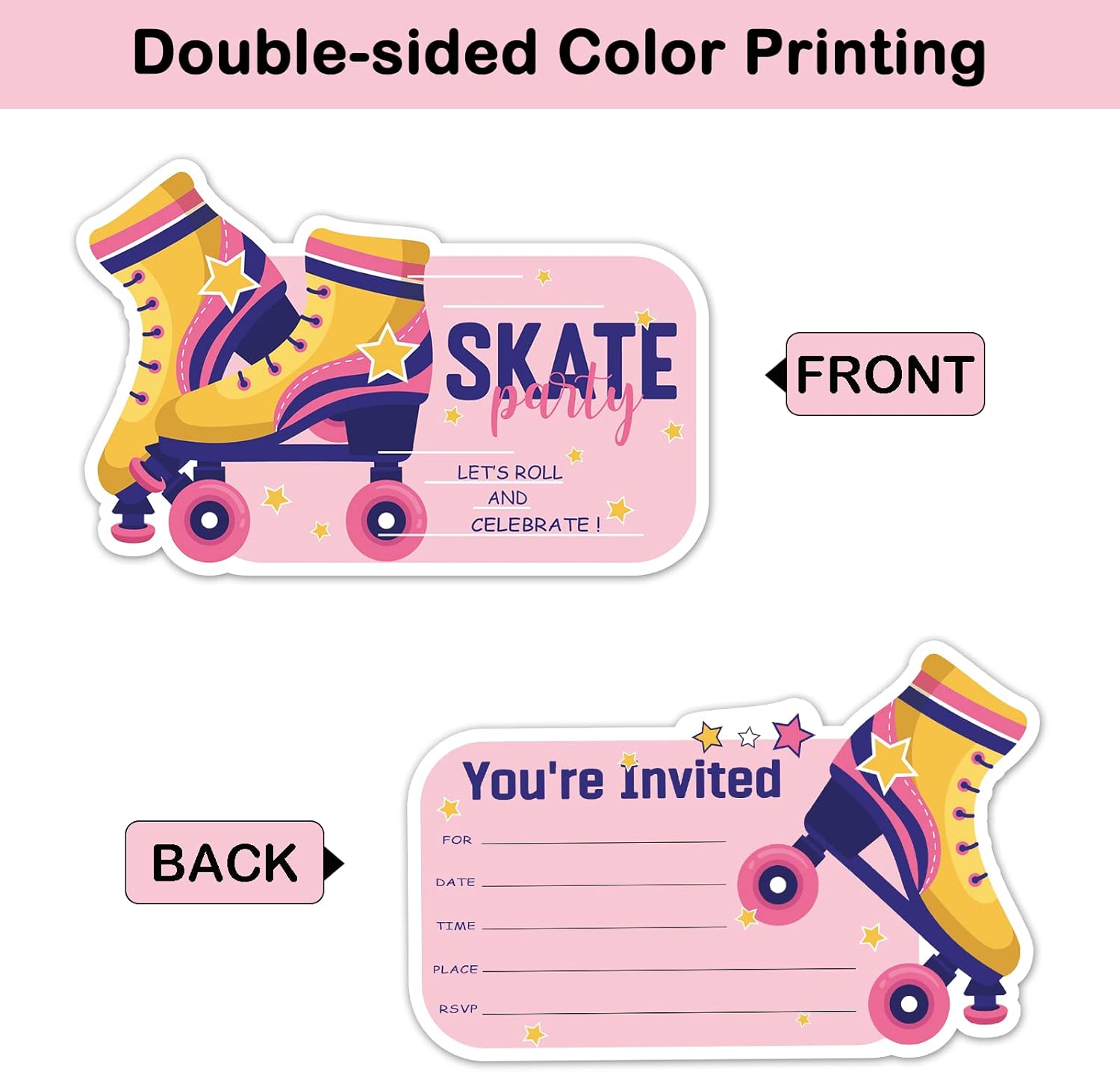 REWIDPARTY Skate Party Shaped Invitations Set of 15