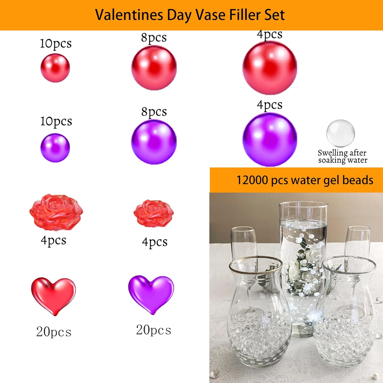 Valentines Day Vase Filler - Floating Candles Acrylic Heart Decorations