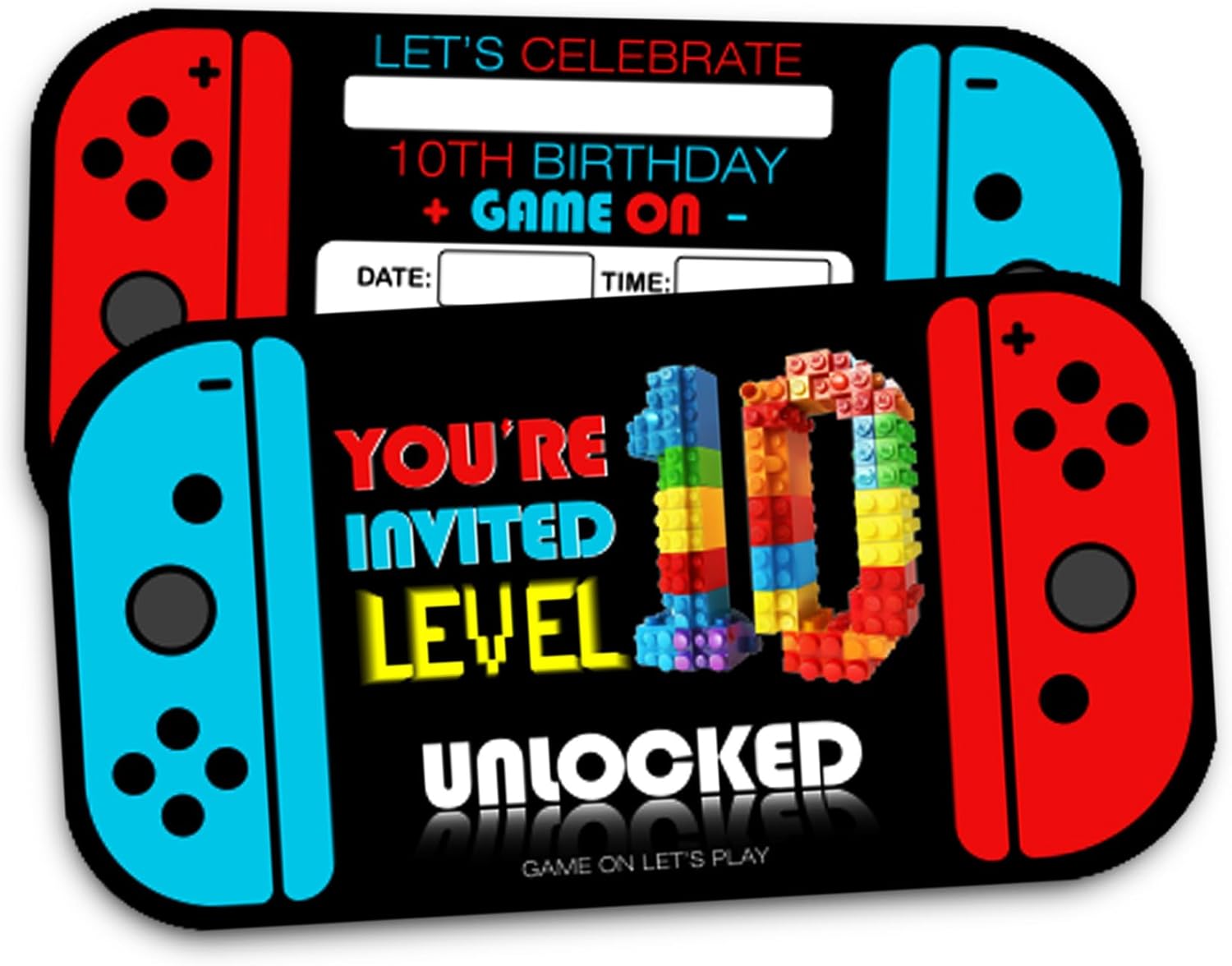 Video Game 10th Birthday Party Invitation Cards
