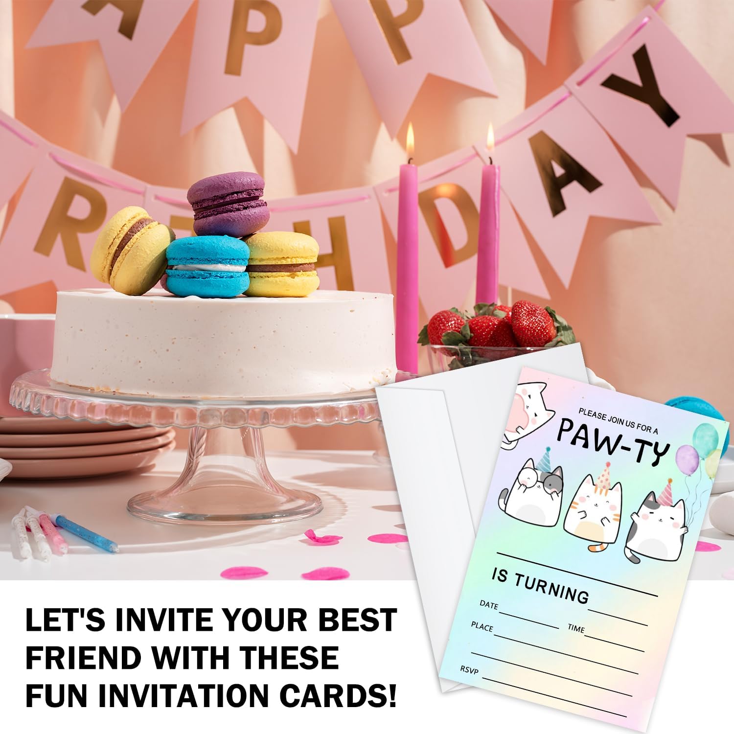Cute Cat Birthday Invites with Envelopes - FS405