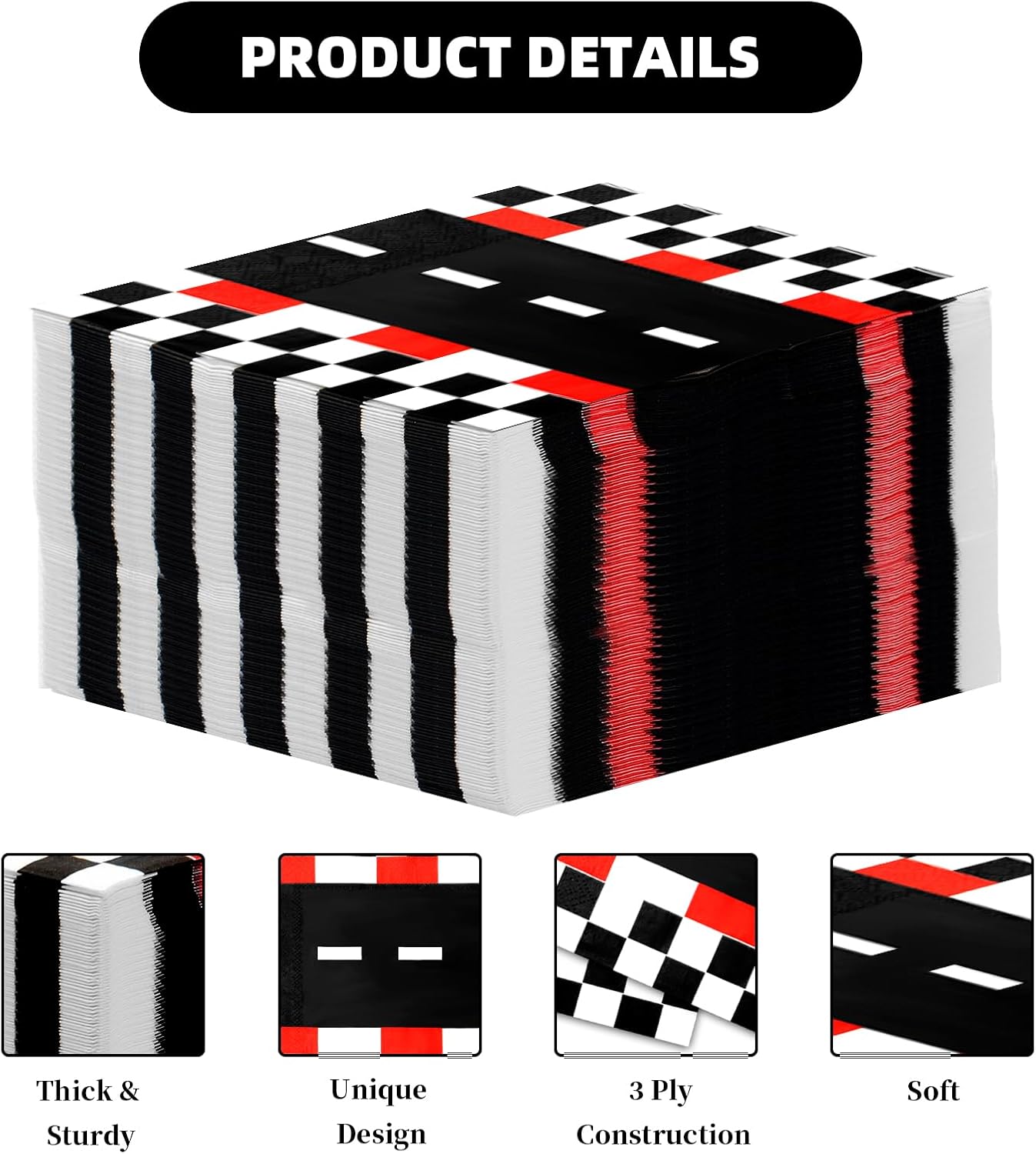 50 Pcs Racing Car Checkered Napkins for Parties