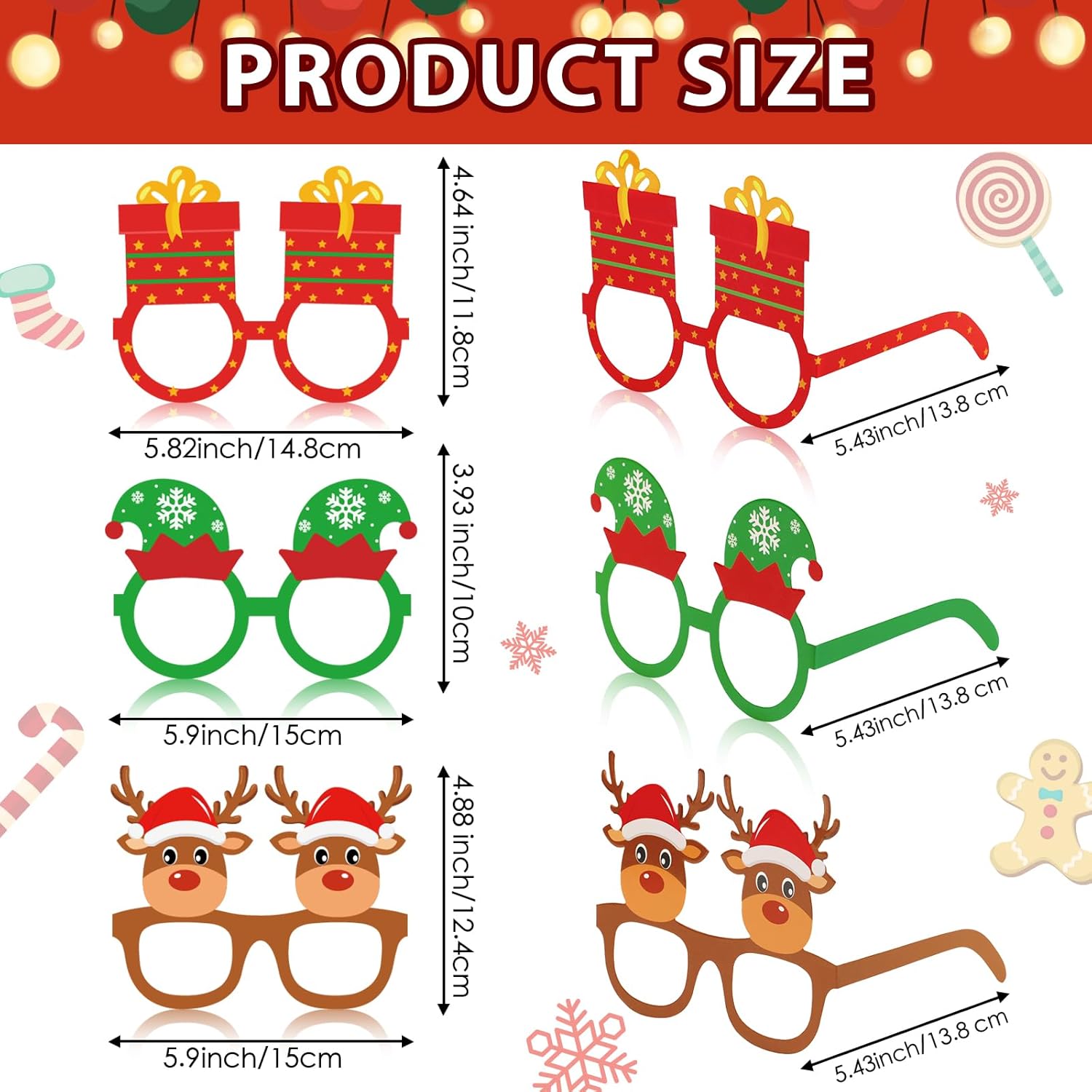 12Pcs Christmas Glasses for Kids and Adults