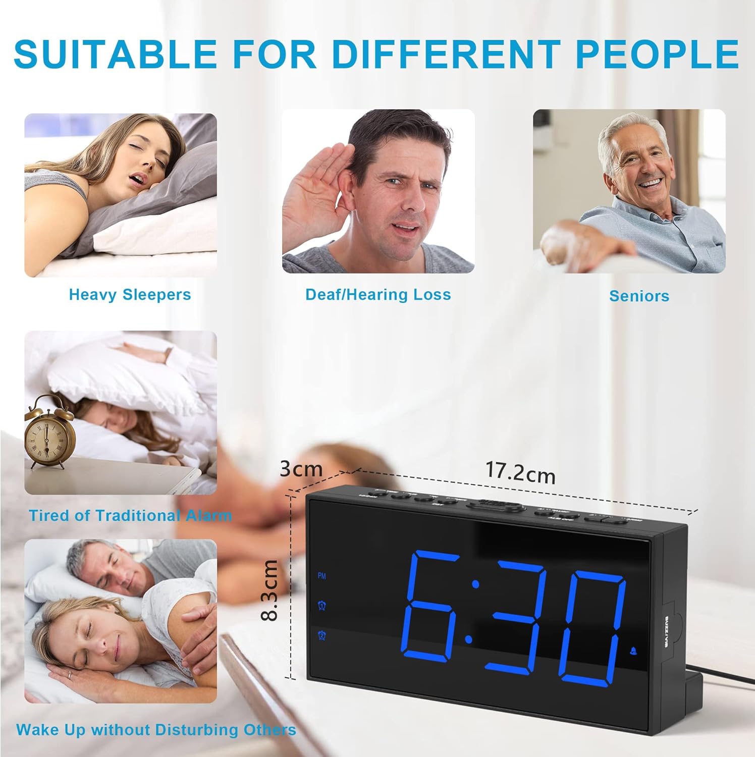 Extra Loud Dual Alarm Clock with Vibration for Deep Sleepers