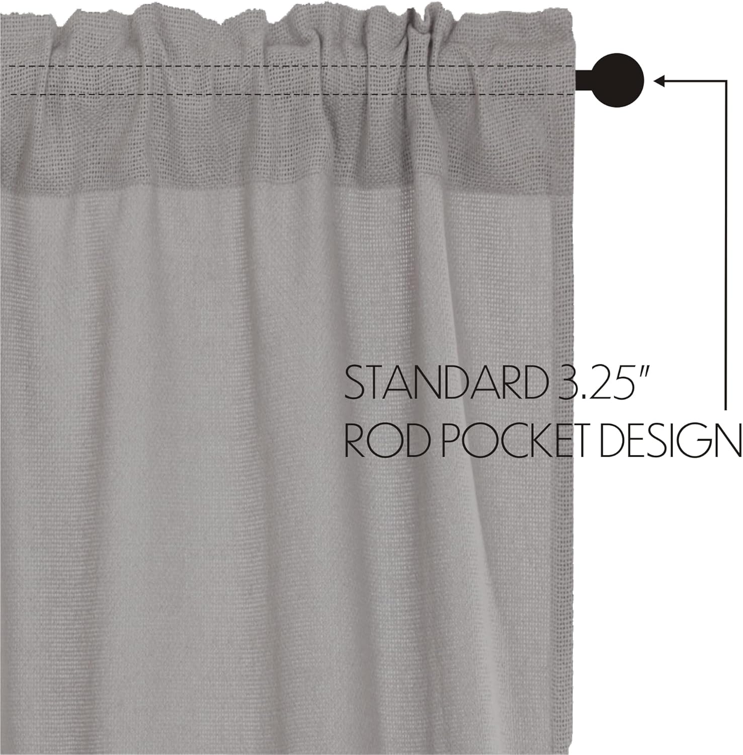 VHC Brands Burlap Dove Grey Farmhouse Curtains Set of 2 36x36x16
