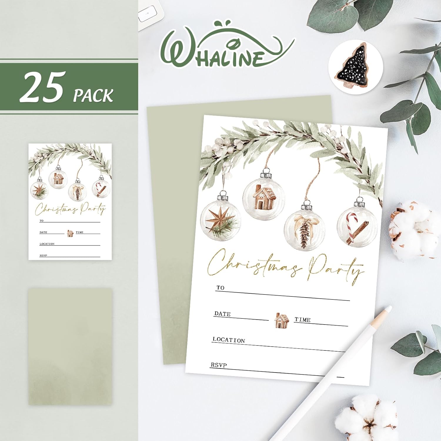 Whaline 25 Piece Christmas Invitation Set with Envelopes and Stickers
