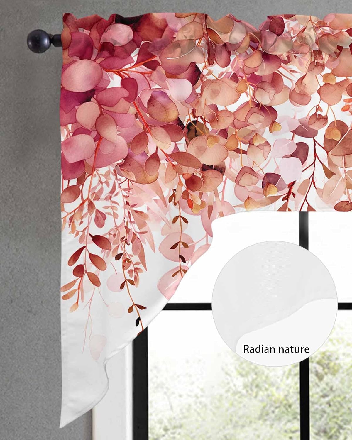 Red Eucalyptus Leaves Swag Valance for Kitchen Window