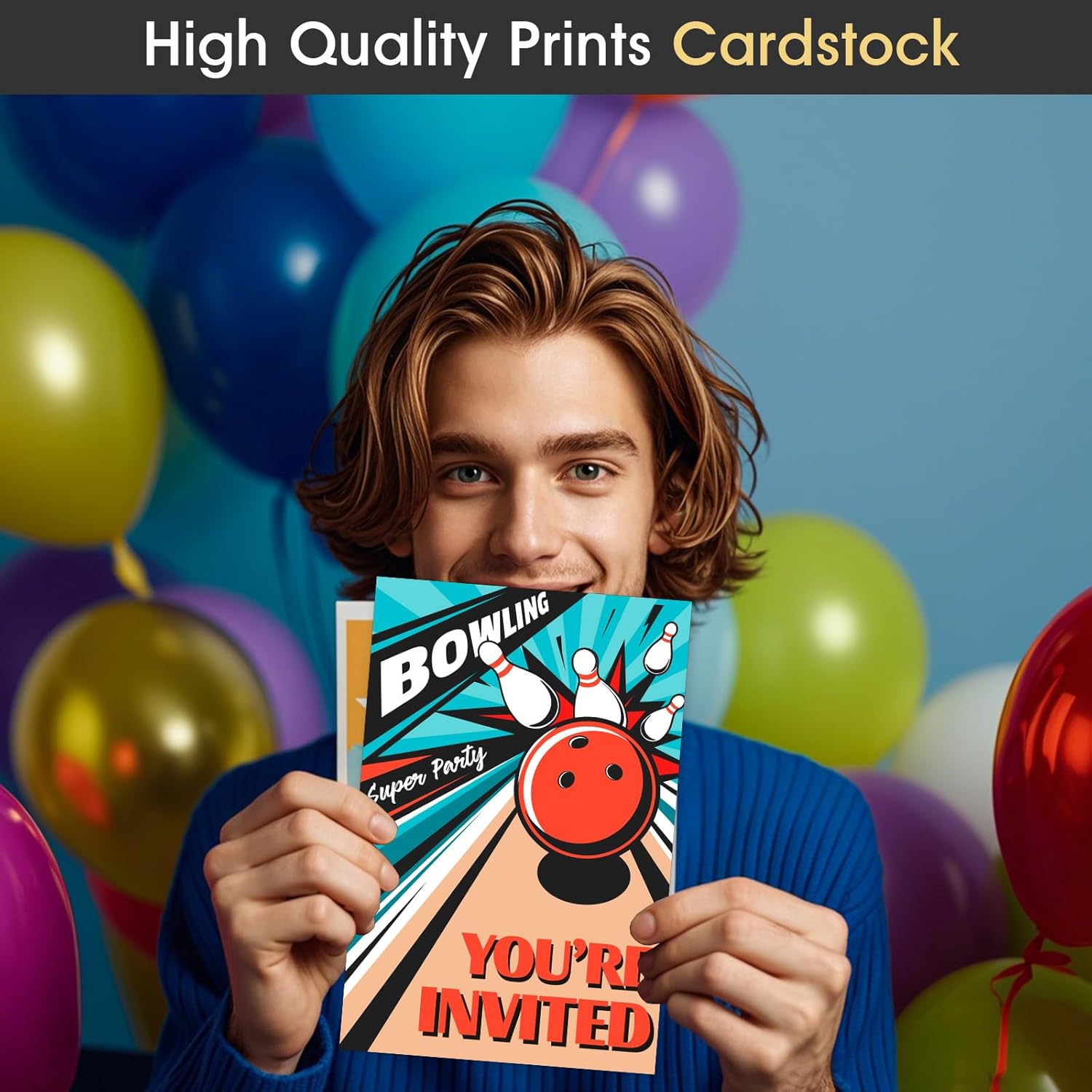 Bowling Party Birthday Invitations Set 30 Cards Double Sided