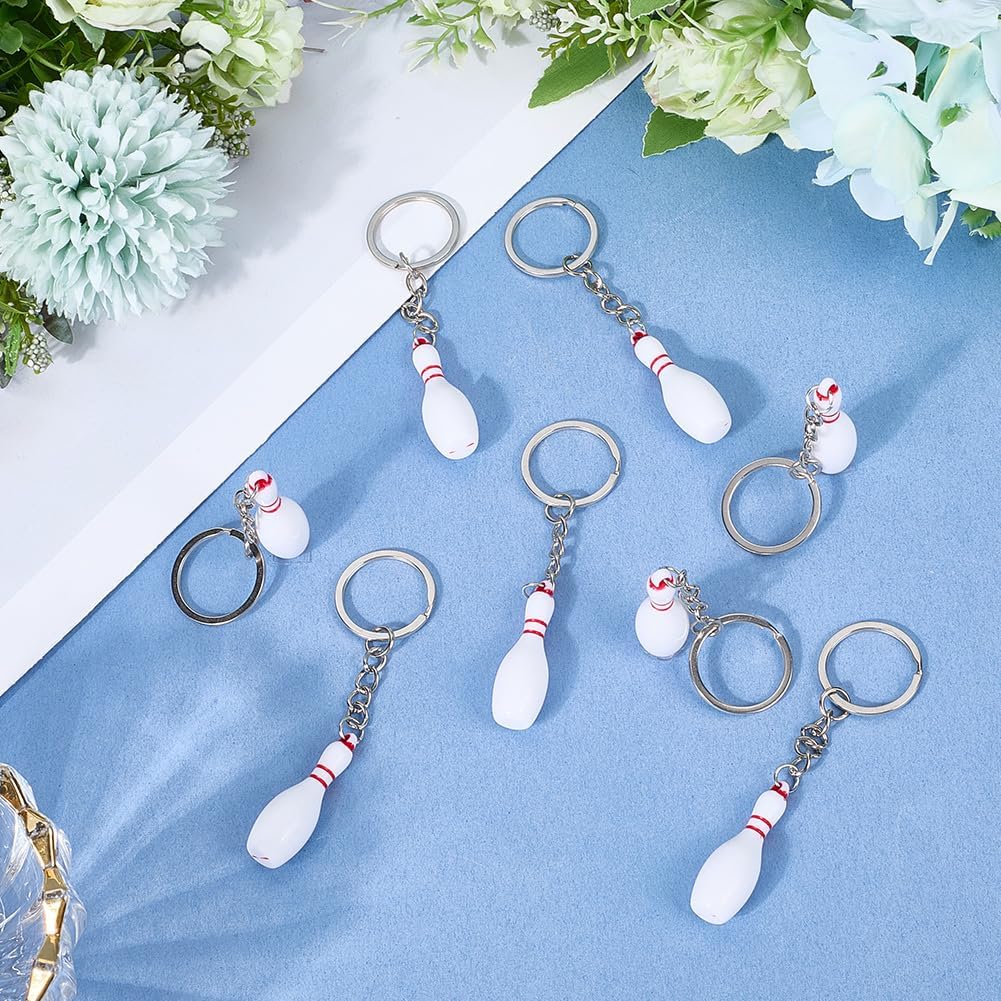 16Pcs Bowling Key Chains with Silver Alloy Resin Pendants