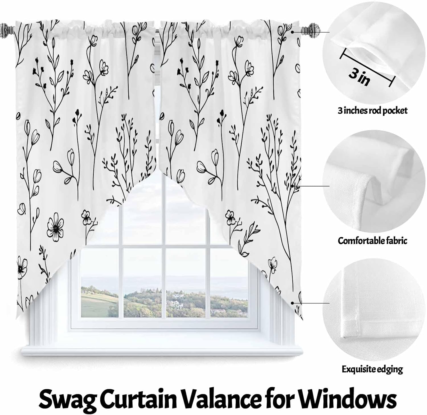 Spring Blooms Botanical Swag Valances 2 Pack Kitchen Window Curtains