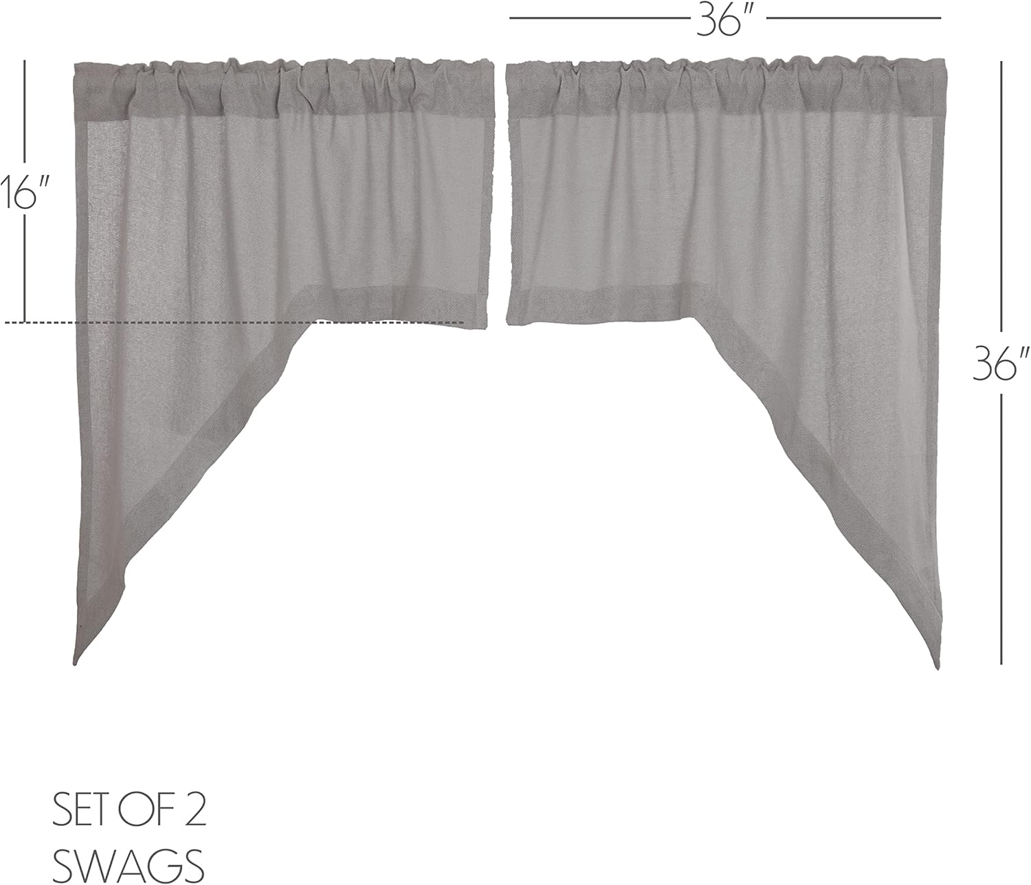 VHC Brands Burlap Dove Grey Farmhouse Curtains Set of 2 36x36x16