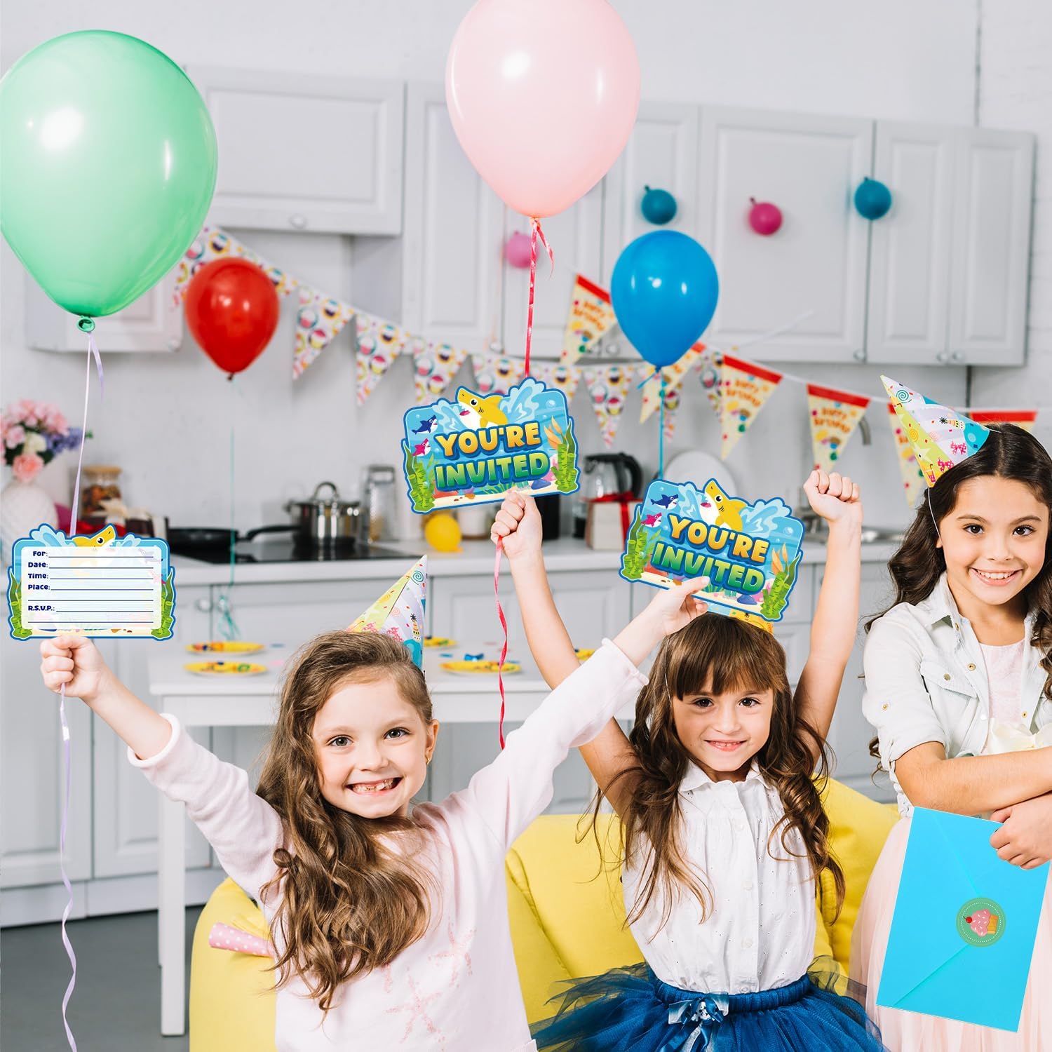 20Pcs Shark Birthday Invitations for Boys