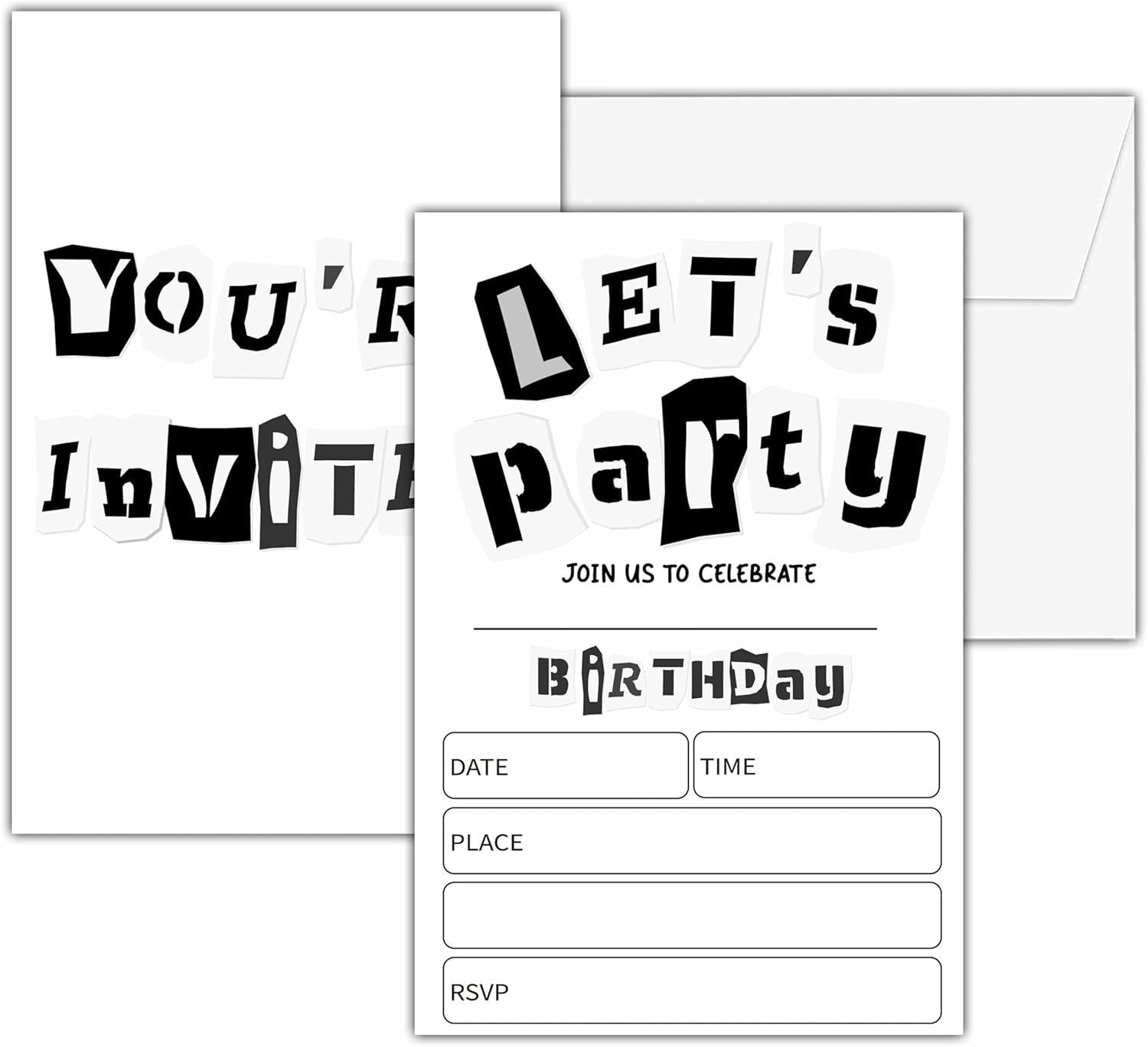 Black and White Birthday Invitations 25 Double-Sided Cards with Envelopes D03