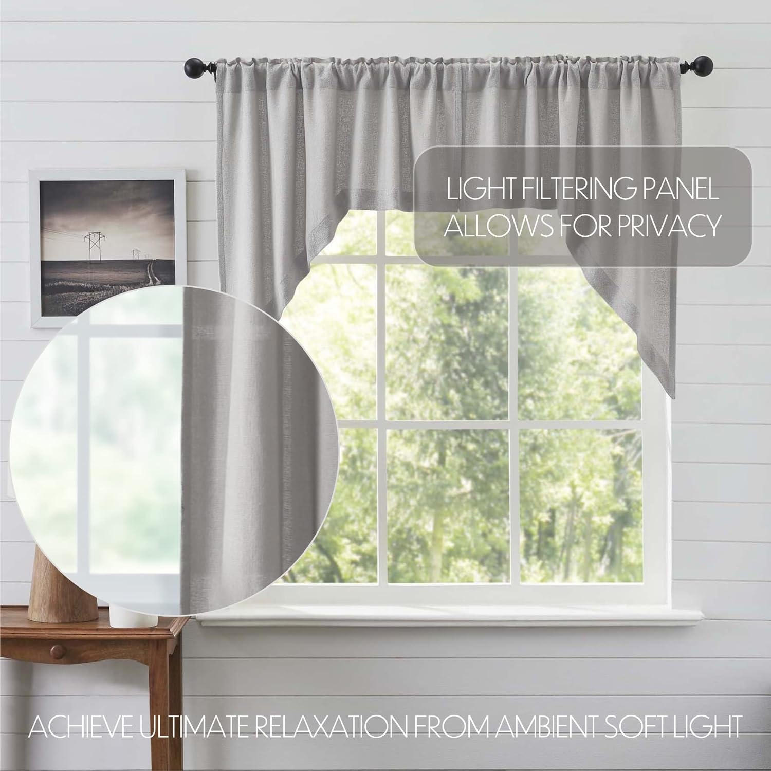 VHC Brands Burlap Dove Grey Farmhouse Curtains Set of 2 36x36x16