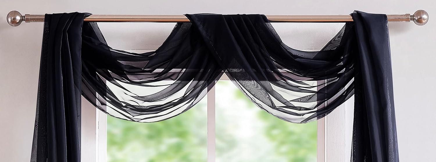 LinenZone Black Window Scarf Valance 216 Inch
