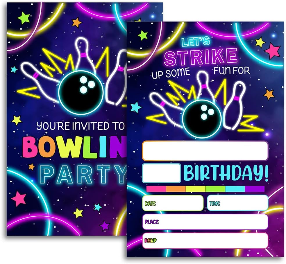 Fujloy Rainbow Neon Glow Bowling Invite Cards