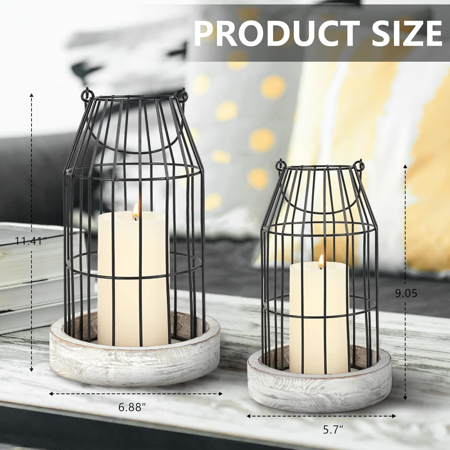 Rustic Farmhouse Candle Lantern Set of 2