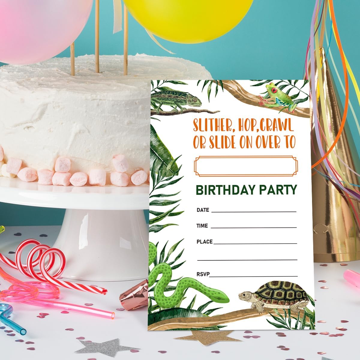Reptile Birthday Invitations for Boy with Envelopes Set of 20