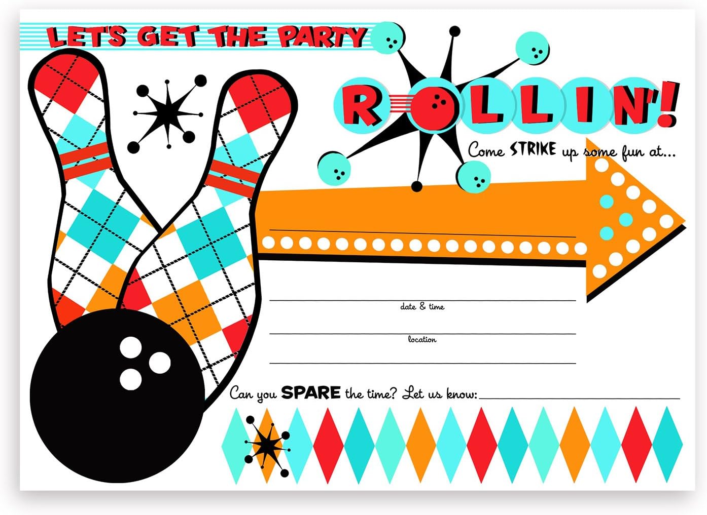 POP Parties Bowling Party Large Invitations Red