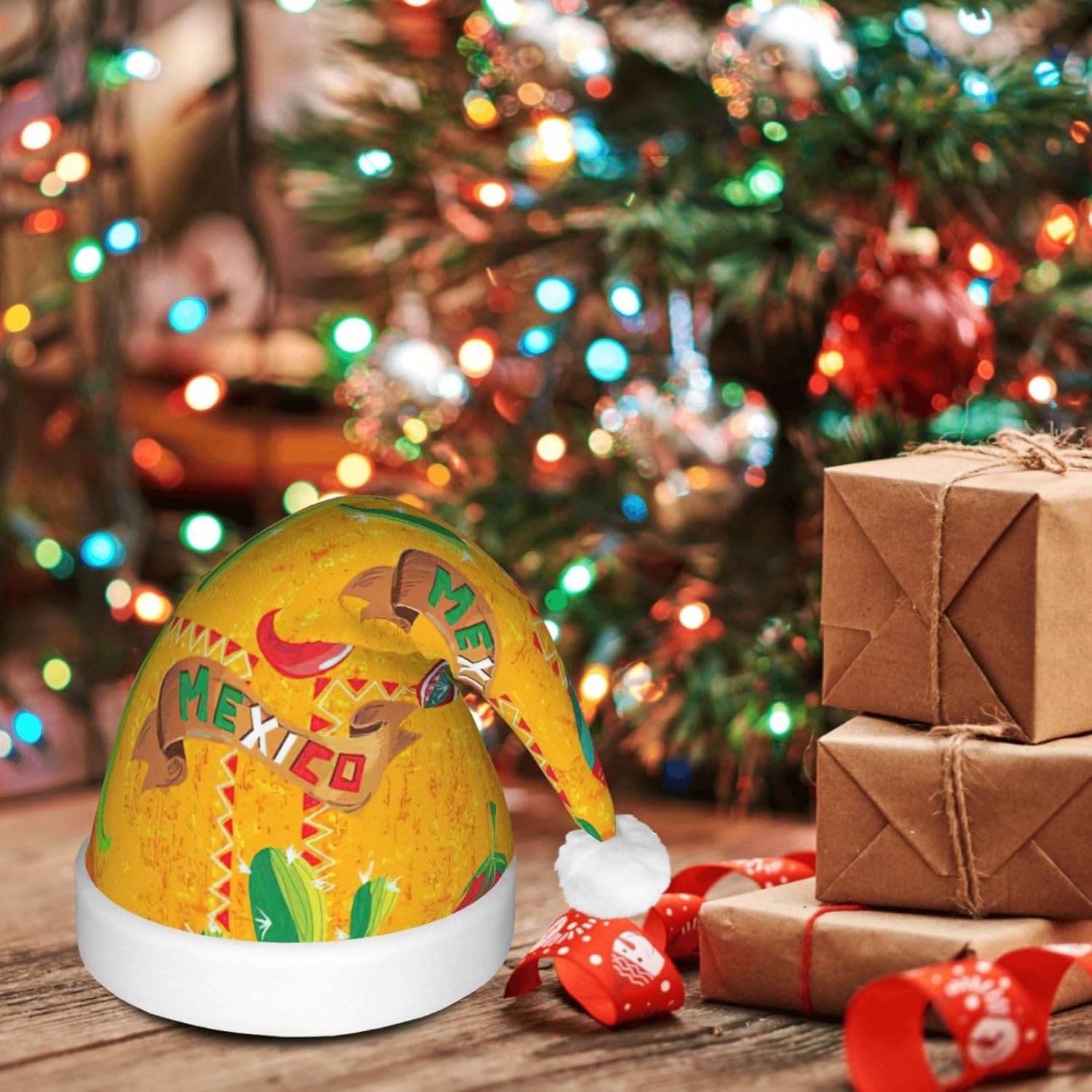 Cactus Hat With Chili Pepper Print Christmas Hat LED Santa Hat